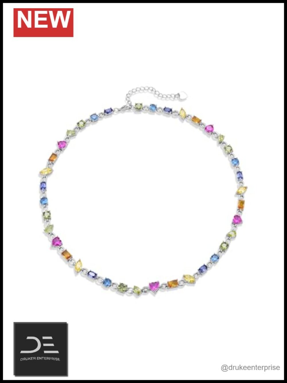 14K Gold Plated Rainbow CZ Tennis Necklace Adjustable Choker Statement Jewelry